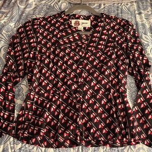 Joanie x Bus Stop Black, Cream and Red Geometric Blouse